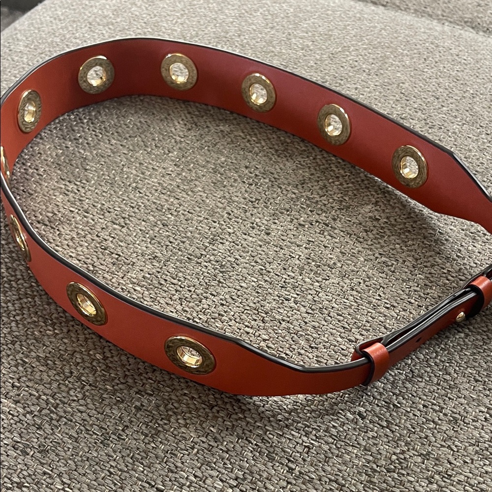 Mk LEATHER Brown Belt with Gold Details
